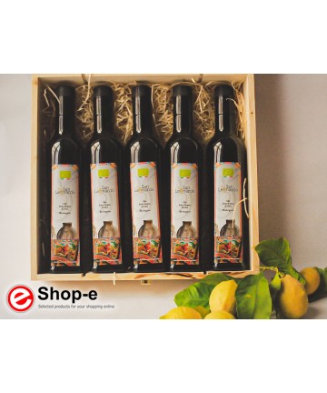Coffret cadeau en bois avec 5 bouteilles d'huile bio sicilienne