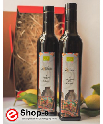 Confezione regalo in scatola con 2 bottiglie di olio biologico siciliano