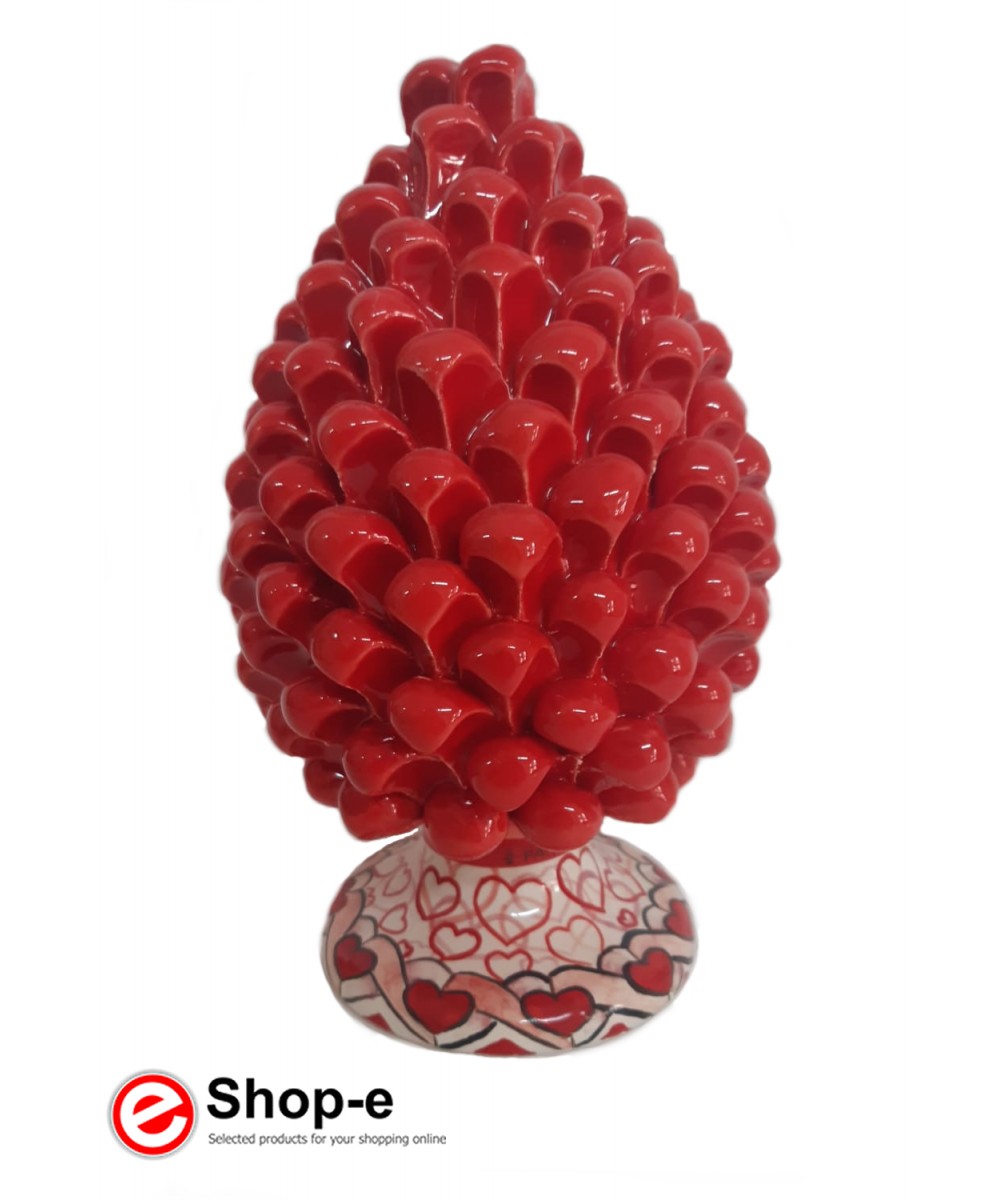 Red pine cone h 20 cm in hand painted Caltagirone ceramic - Special Valentine's Day