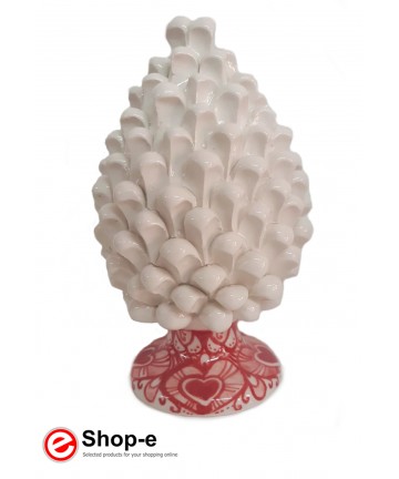 White pine cone h 20 cm in hand painted Caltagirone ceramic - Special Valentine's Day