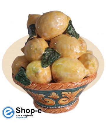Handgemalter Korb mit Zitronen aus Caltagirone-Keramik